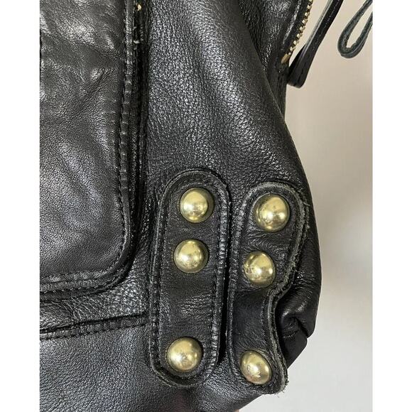 Linea Pelle Black Leather Front Zippers Luxury Gold Hardware Purse Bag READ - Picture 6 of 16